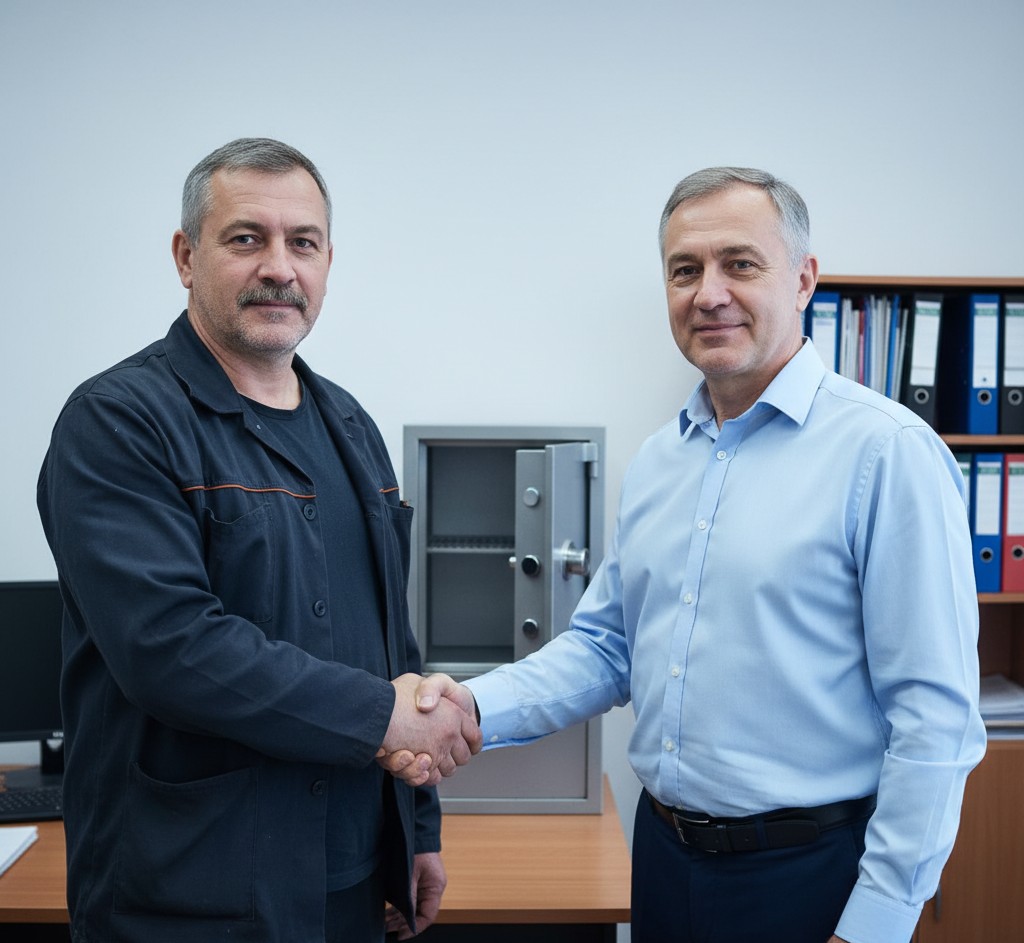 Довольный клиент после вскрытия сейфа